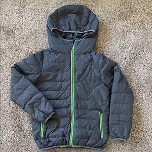 Kids Volcom Gray Hooded Jacket with Green Accents